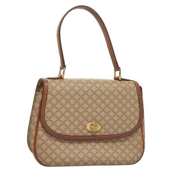 CELINE Macadam Canvas Hand Bag Pvc Beige Gold - Picture 1 of 13